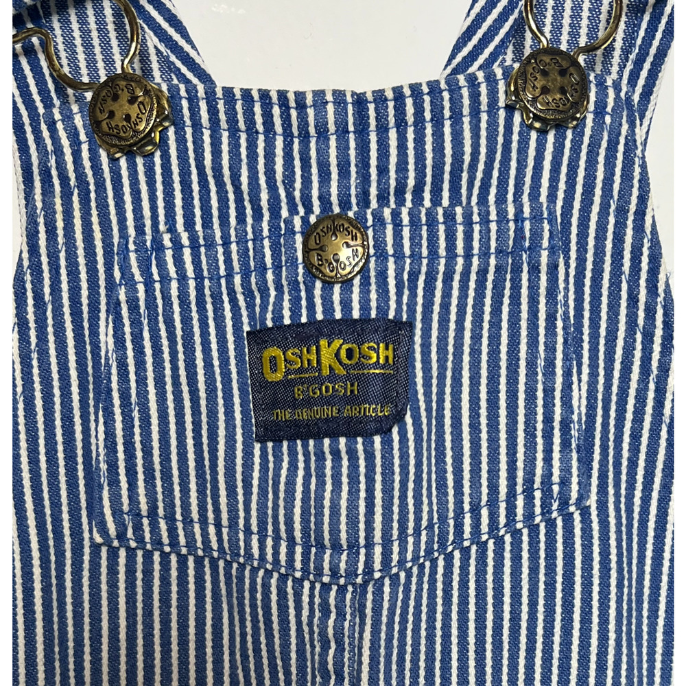 Oshkosh B'Gosh Overalls Boys Size 7 Blue Denim Railroad Striped Made USA Vintage - Picture 7 of 14